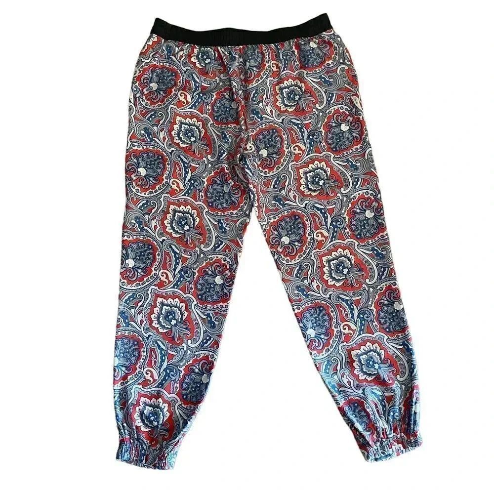 Juicy Couture Paisley Multicolor Silk Lounge Loungewear Pants Elastic Cuffs M - Picture 4 of 12